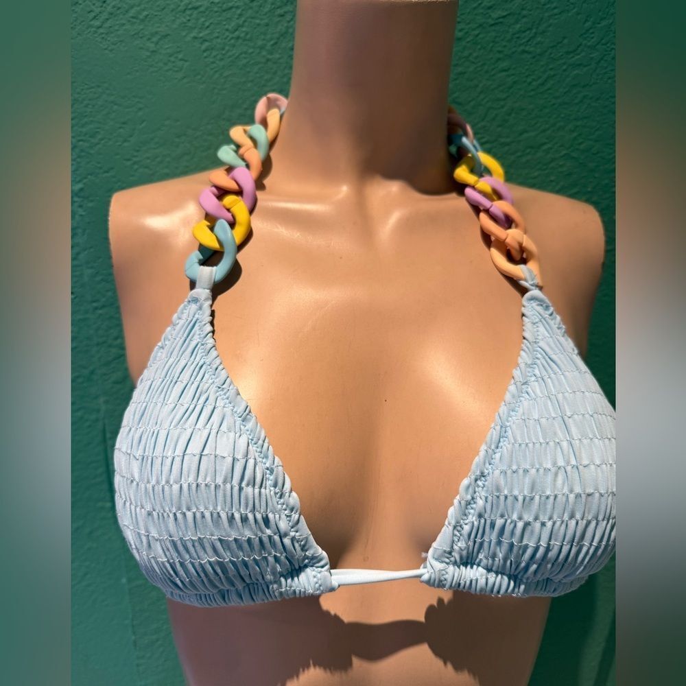 Light Blue Bikini Top with Colorful Chain Straps SUMMERHAUS
